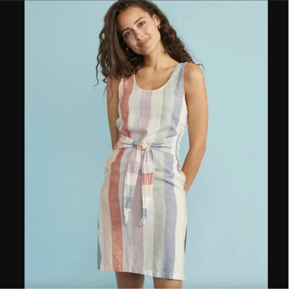Marine Layer Brea Tie-Front Linen Dress - Stripe - XS